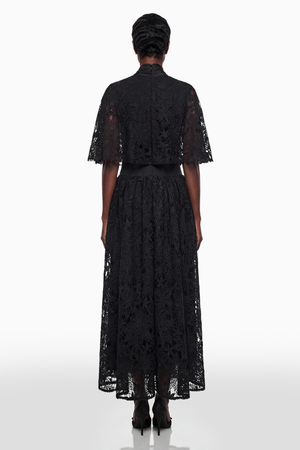 Aurohaya Sissel Black Floral Lace Maxi Dress with Self-Tie