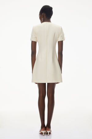 Aurohaya Skye Ivory Round Neck Mini Dress with Floral Applique