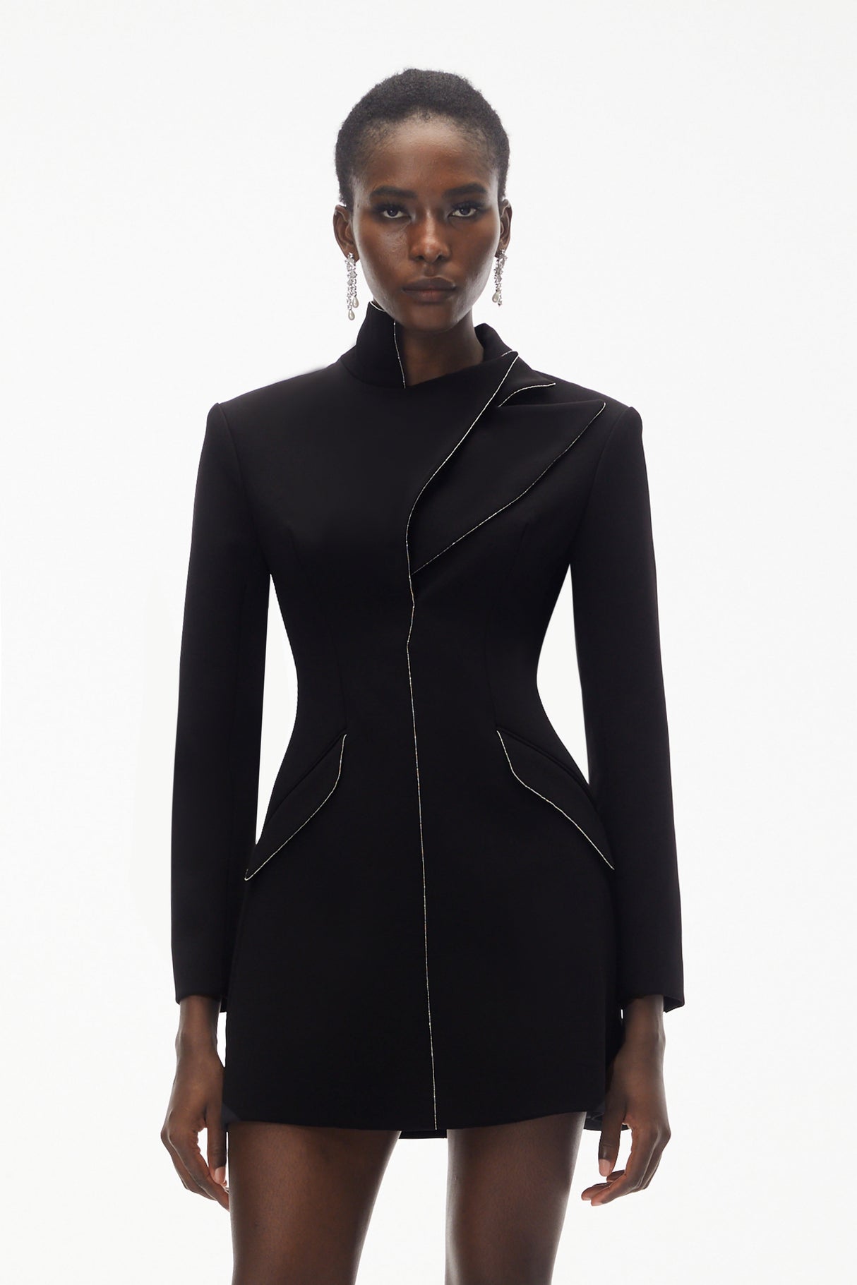Aurohaya Snizhana Black Asymmetrical Blazer Dress