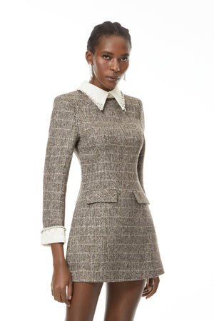 Aurohaya Sóley Grey Herringbone Tweed Mini Dress