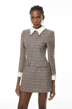 Aurohaya Sóley Grey Herringbone Tweed Mini Dress