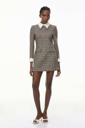 Aurohaya Sóley Grey Herringbone Tweed Mini Dress