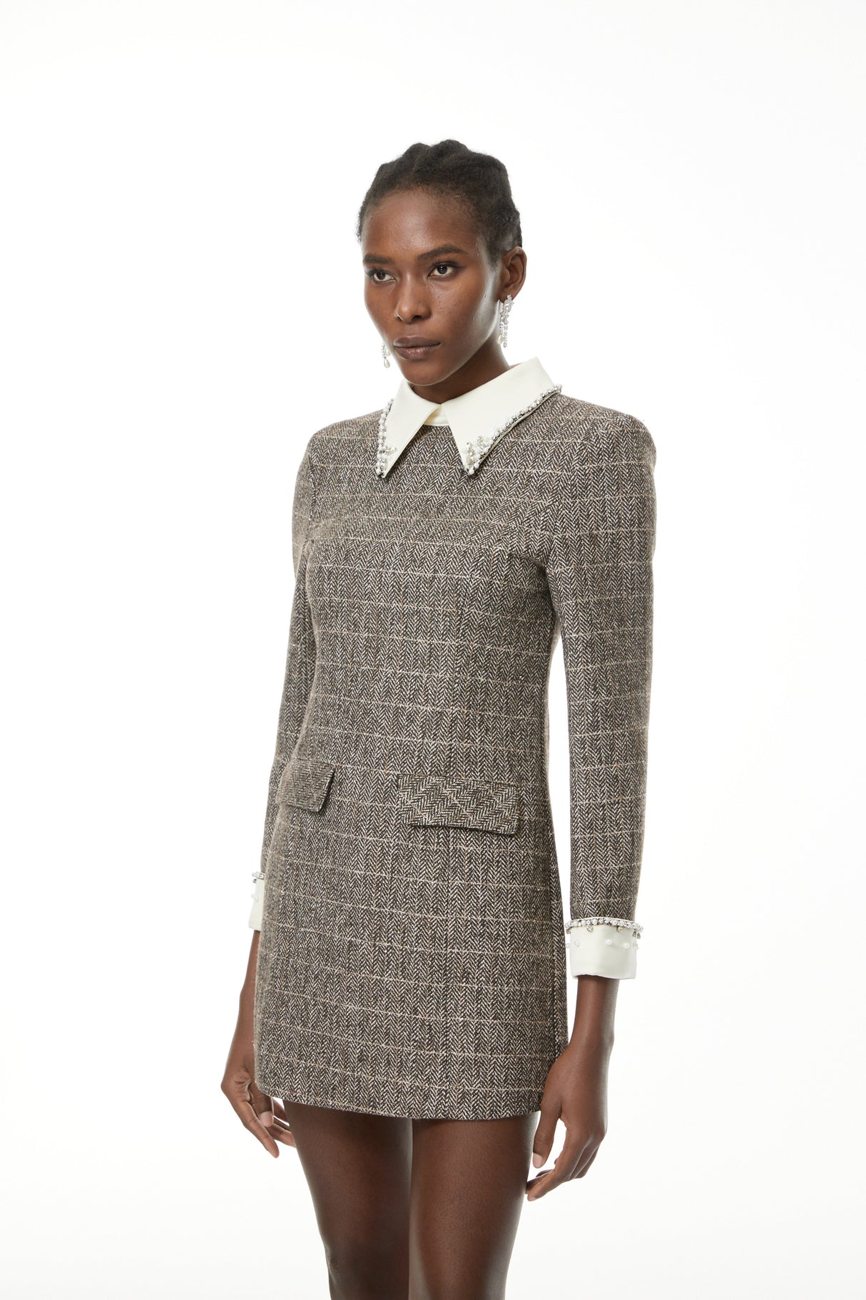 Aurohaya Sóley Grey Herringbone Tweed Mini Dress
