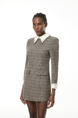 Aurohaya Sóley Grey Herringbone Tweed Mini Dress