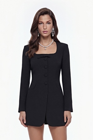 Aurohaya Sonny Black Mini Dress with Bow Detail