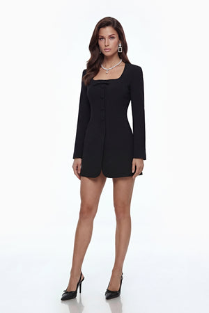 Aurohaya Sonny Black Mini Dress with Bow Detail