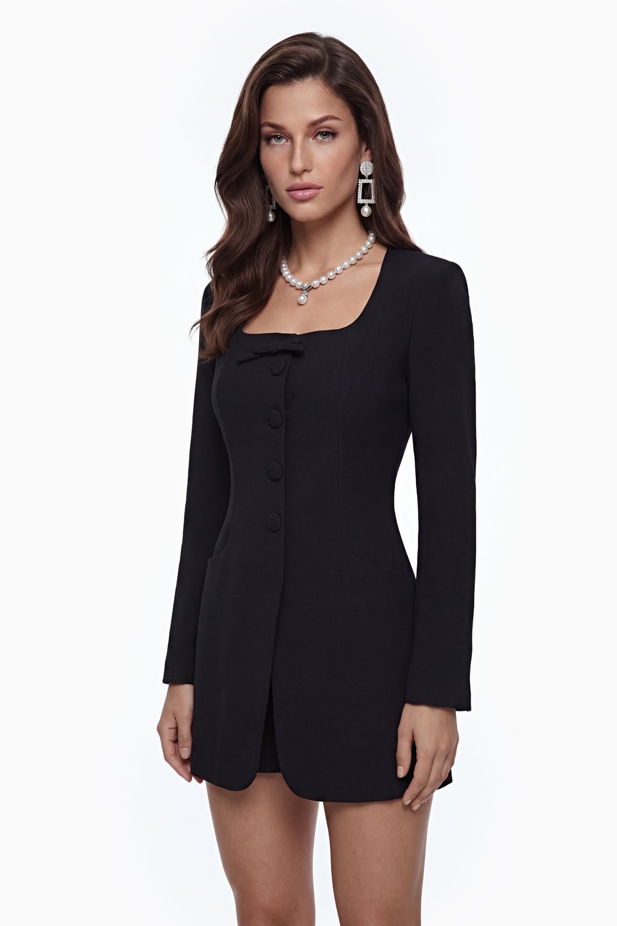 Aurohaya Sonny Black Mini Dress with Bow Detail