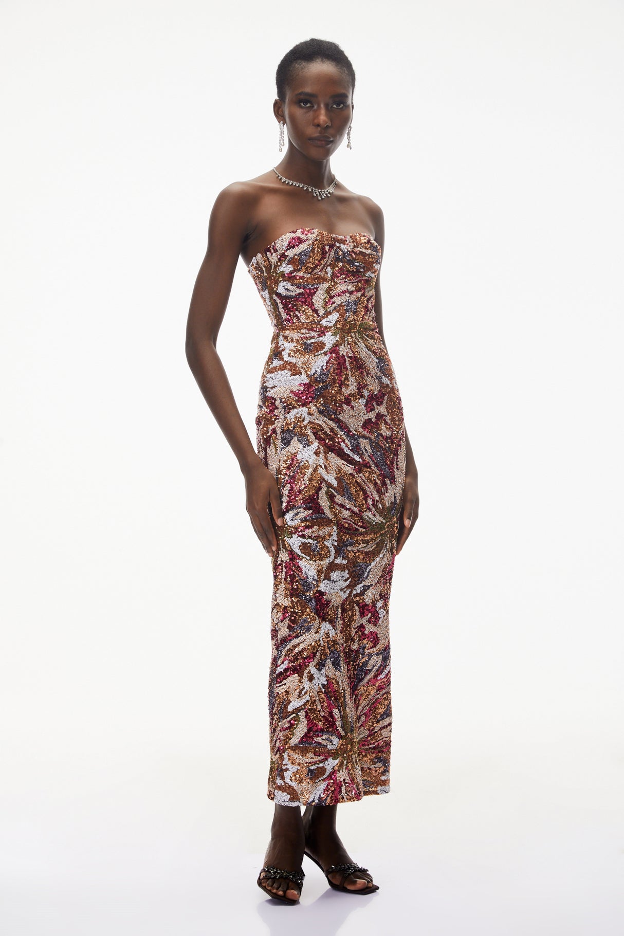 Aurohaya Stefania Pink Off Shoulder Floral Embroidered Maxi Dress