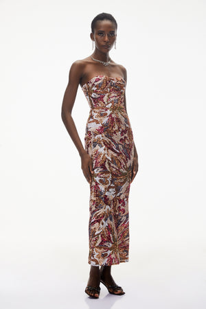 Aurohaya Stefania Pink Off Shoulder Floral Embroidered Maxi Dress