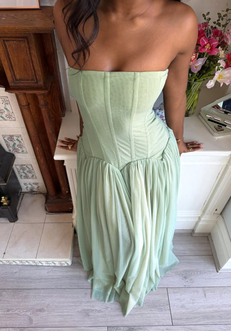 Strapless A Line Maxi Dress Green