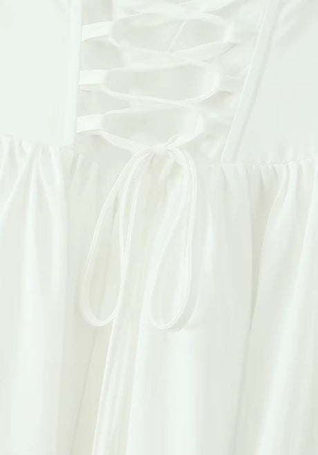 Strapless Bustier A Line Midi Dress White