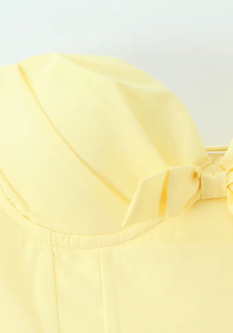 Strapless Bustier A Line Midi Dress Yellow