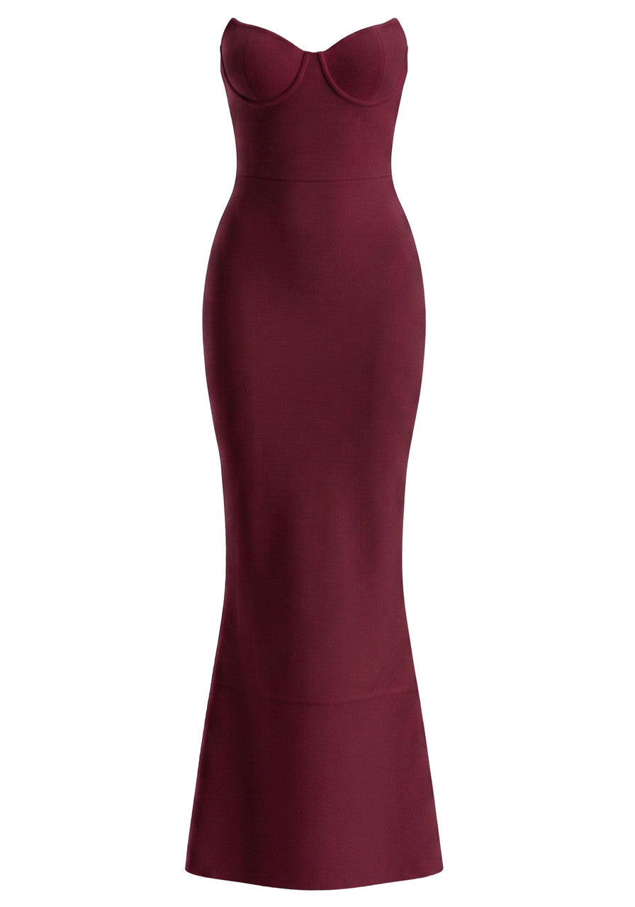 Strapless Bustier Maxi Dress Burgundy