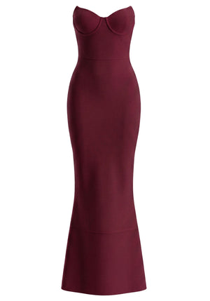 Strapless Bustier Maxi Dress Burgundy