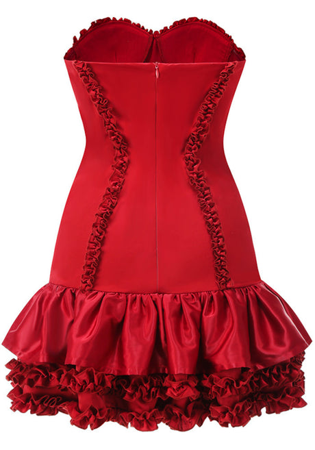 Strapless Bustier Ruffle Dress Red