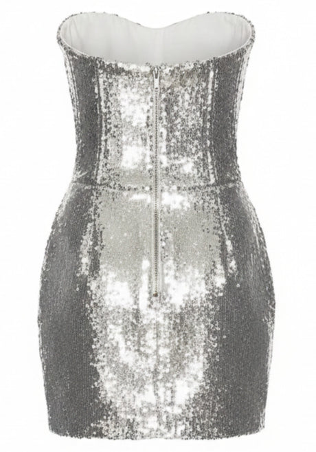 Strapless Bustier Sequin Dress Silver