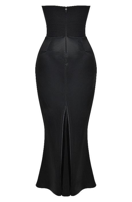 Strapless Corset Draped Maxi Dress Black
