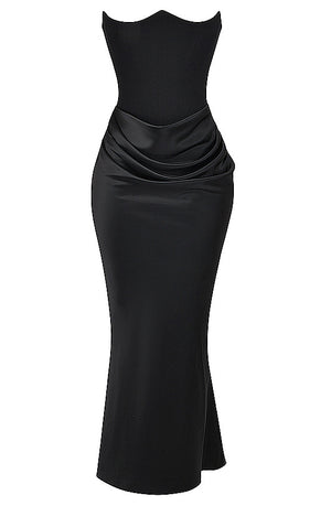 Strapless Corset Draped Maxi Dress Black