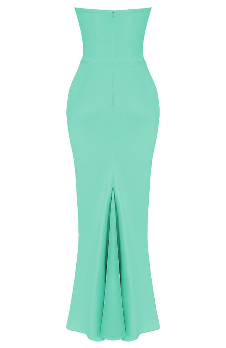 Strapless Corset Draped Maxi Dress Green
