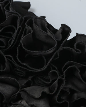 Strapless Corset Floral Ruffle Two Piece Dress Black