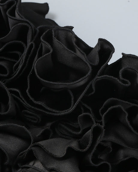 Strapless Corset Floral Ruffle Two Piece Dress Black