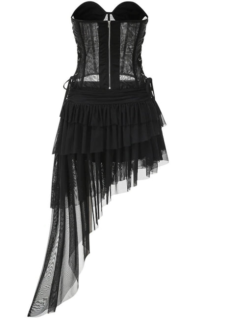 Strapless Corset Ruffle Two Piece Dress Black