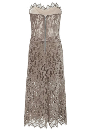 Strapless Crochet Corset Two Piece Midi Dress Brown