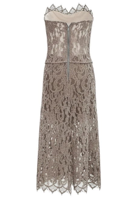 Strapless Crochet Corset Two Piece Midi Dress Brown