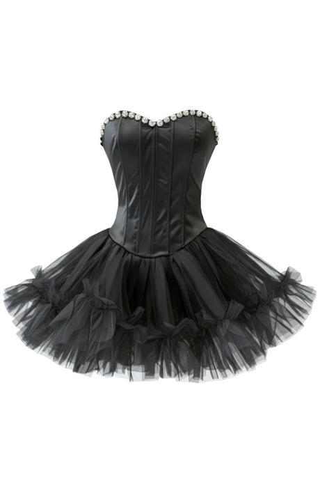 Strapless Crystal Mesh A Line Dress Black