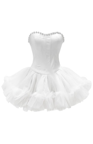 Strapless Crystal Mesh A Line Dress White