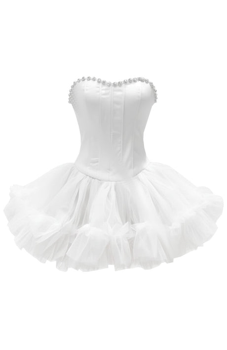 Strapless Crystal Mesh A Line Dress White