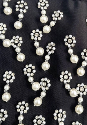 Strapless Crystal Pearl Embellished Dress Black