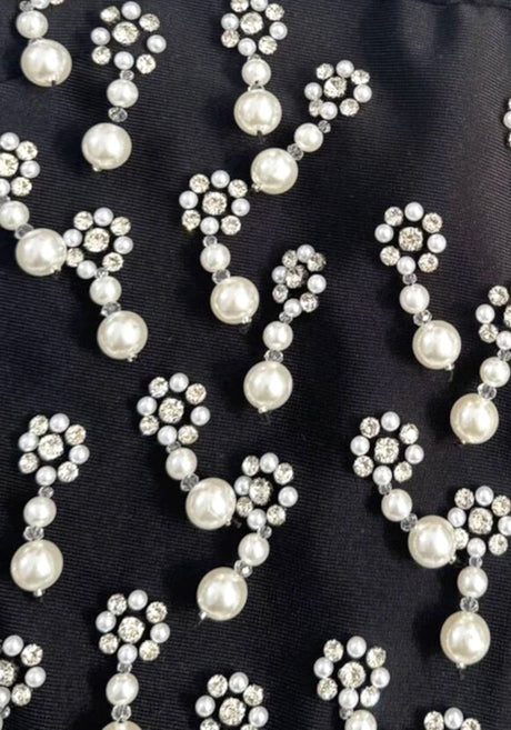 Strapless Crystal Pearl Embellished Dress Black