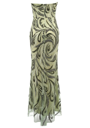Strapless Crystal Sequin Maxi Dress Green