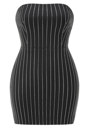 Strapless Crystal Stripes Dress Black