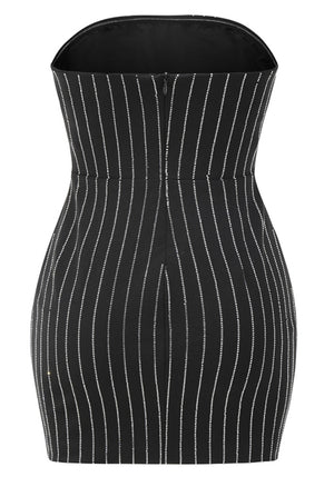 Strapless Crystal Stripes Dress Black