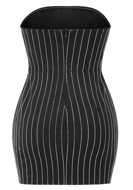 Strapless Crystal Stripes Dress Black