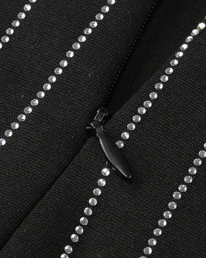 Strapless Crystal Stripes Dress Black