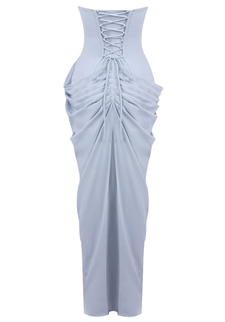 Strapless Draped Corset Maxi Dress Light Blue
