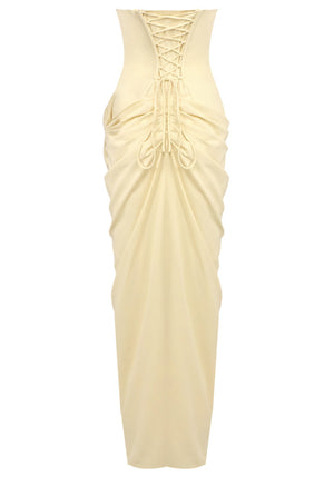 Strapless Draped Corset Maxi Dress Yellow