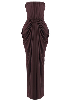 Strapless Draped Maxi Dress Brown