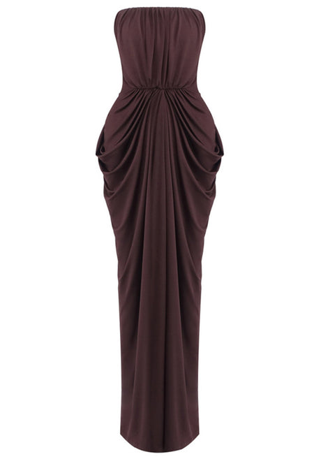 Strapless Draped Maxi Dress Brown