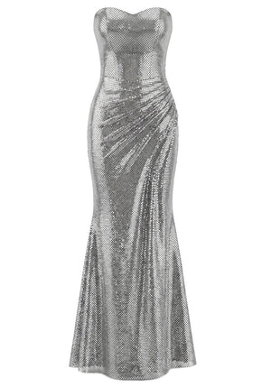 Strapless Draped Maxi Dress Silver