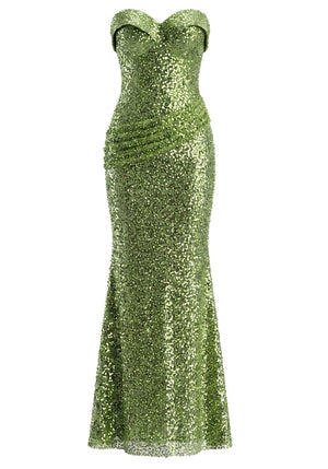 Strapless Sequin Maxi Dress Green