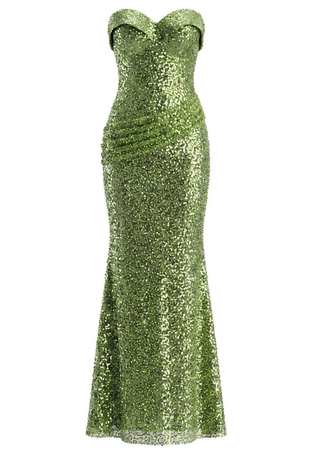 Strapless Sequin Maxi Dress Green