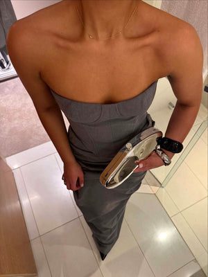 Strapless Draped Two Piece Maxi Dress Grey