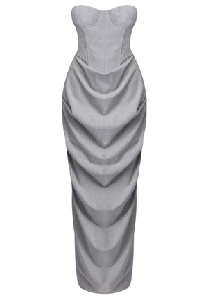 Strapless Draped Two Piece Maxi Dress Grey