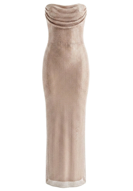 Strapless Embellished Corset Maxi Dress Nude