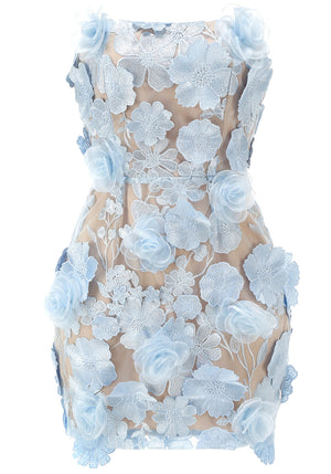 Strapless Embroidered Floral Corset Dress Blue