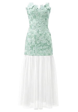 Strapless Floral A Line Maxi Dress Green